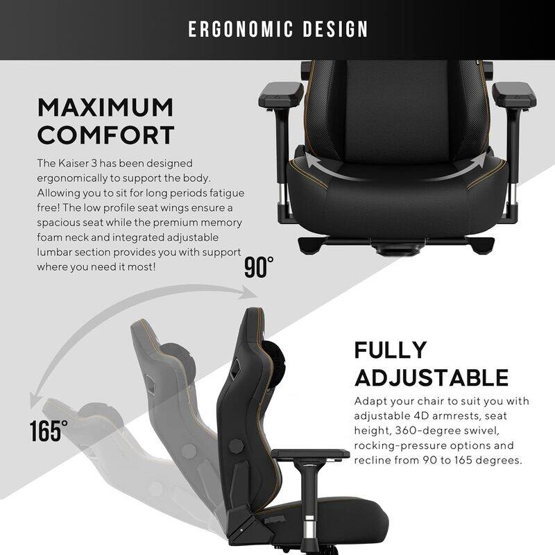 AndaSeat Kaiser 3 Series Premium Ergonomic GamingOffice Chair, Premium PVC Leather, XL Size Enlarged, Heavy-duty Aluminum Wheel Base, 65MM PU Covered Wheels, ELEGANT BLACK  AD12YDC-XL-01-B-PVC